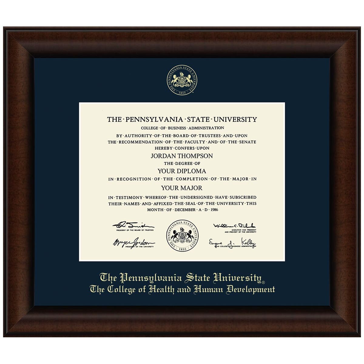 #105 The College of Health and Human Development diploma frame Lenox (Walnut)
